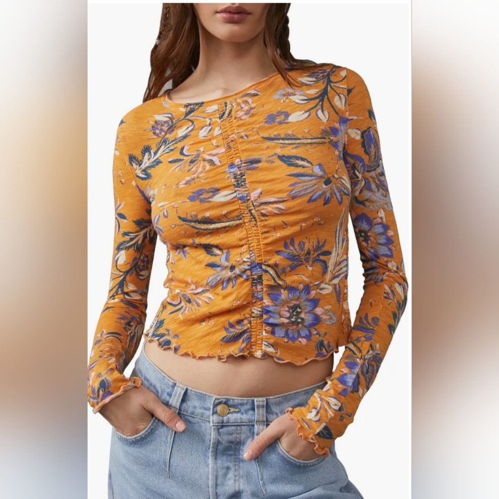 Free People Floral Ruched Long Sleeve Top – Honey Combo | Boho Chic
